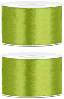 2x Hobby/decoratie groen satijnen sierlinten 3,8 cm/38 mm x 25 meter - Cadeaulint satijnlint/ribbon - Groene linten - Hobbymateriaal benodigdheden - Verpakkingsmaterialen