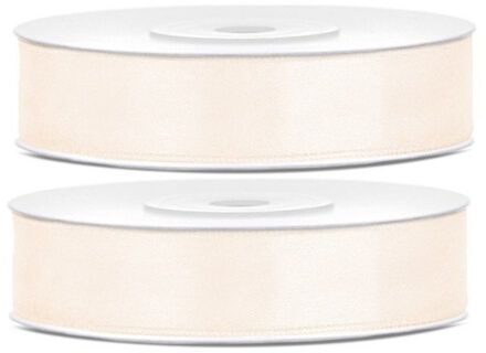 2x Hobby/decoratie licht creme satijnen sierlinten 1,2 cm/12 mm x 25 meter