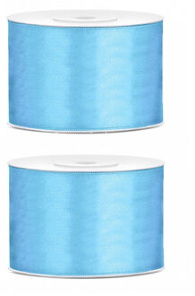 2x Hobby/decoratie lichtblauw satijnen sierlint 5 cm/50 mm x 25 meter
