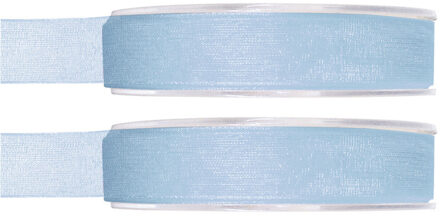 2x Hobby/decoratie lichtblauwe organza sierlinten 1,5 cm/15 mm x 20 meter