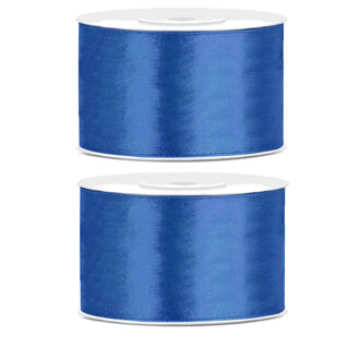 2x Hobby/decoratie marine blauw satijnen sierlinten 3,8 cm/38 mm x 25 meter - Cadeaulint satijnlint/ribbon - Marine blauwe linten - Hobbymateriaal benodigdheden - Verpakkingsmaterialen