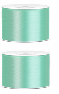 2x Hobby/decoratie mintgroen satijnen sierlinten 5 cm/50 mm x 25 meter