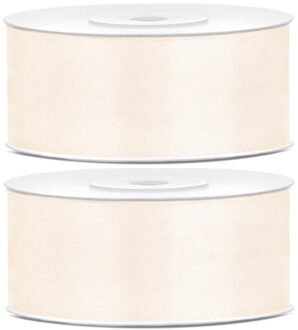 2x Hobby/decoratie off white satijnen sierlinten 2,5 cm/25 mm x 25 meter - Cadeaulinten satijnlinten/ribbons - Off white linten - Hobbymateriaal benodigdheden - Verpakkingsmaterialen - Action products