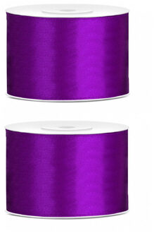 2x Hobby/decoratie paars satijnen sierlinten 5 cm/50 mm x 25 meter