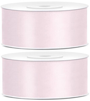 2x Hobby/decoratie poeder roze satijnen sierlinten 2,5 cm/25 mm x 25 meter - Cadeaulinten satijnlinten/ribbons - Poeder roze linten - Hobbymateriaal benodigdheden - Verpakkingsmaterialen