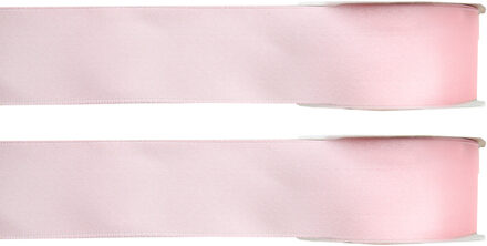 2x Hobby/decoratie roze satijnen sierlinten 1,5 cm/15 mm x 25 meter
