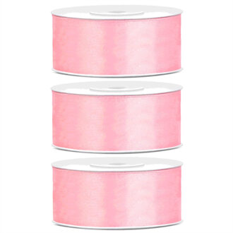 2x Hobby/decoratie roze satijnen sierlinten 2,5 cm/25 mm x 25 meter - Cadeaulinten satijnlinten/ribbons - Roze linten - Hobbymateriaal benodigdheden - Verpakkingsmaterialen - Action products