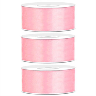 2x Hobby/decoratie roze satijnen sierlinten 2,5 cm/25 mm x 25 meter - Cadeaulinten satijnlinten/ribbons - Roze linten - Hobbymateriaal benodigdheden - Verpakkingsmaterialen