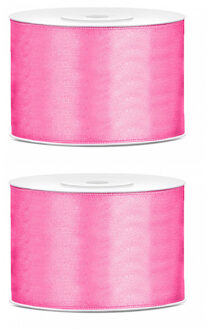 2x Hobby/decoratie roze satijnen sierlinten 5 cm/50 mm x 25 meter - Cadeaulint satijnlint/ribbon - Roze linten - Hobbymateriaal benodigdheden - Verpakkingsmaterialen