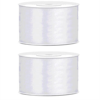 2x Hobby/decoratie wit satijnen sierlinten 3,8 cm/38 mm x 25 meter - Cadeaulint satijnlint/ribbon - Witte linten - Hobbymateriaal benodigdheden - Verpakkingsmaterialen