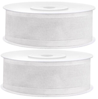 2x Hobby/decoratie witte chiffon sierlinten 2,5 cm/25 mm x 25 meter