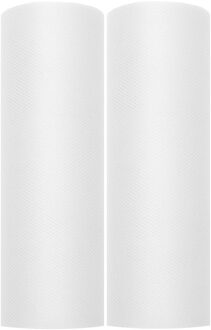 2x Hobby/decoratie witte tule stoffen op rol 15 cm x 9 meter - Gaatjesstoffen mesh - Witte cadeaulinten - Hobbymateriaal benodigdheden - Verpakkingsmaterialen - Action products