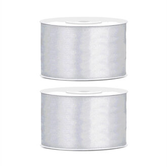 2x Hobby/decoratie zilver satijnen sierlinten 3,8 cm/38 mm x 25 meter