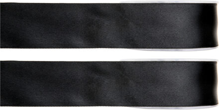 2x Hobby/decoratie zwarte satijnen sierlinten 1,5 cm/15 mm x 25 meter