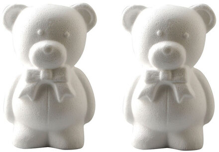 2x Hobby/DIY piepschuim beren met strik 20 cm - Teddyberen/knuffelberen - Knutselen basis materialen/hobby materiaal