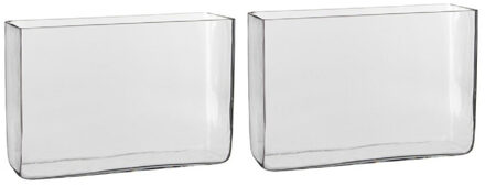 2x Hoge glazen vaas transparant glas rechthoekig 30 x 10 x 20 cm - Vazen