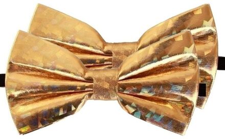 2x Holografisch gouden vlinderstrikjes 13 cm voor dames/heren