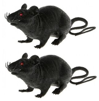 2x Horror decoratie ratten zwart 22 cm - Halloween versiering - Plastic ratten decoratie zwart 2 stuks