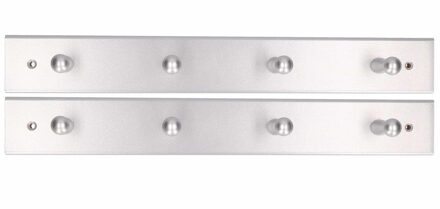 2x Houten kapstokken / jashaken / wandkapstokken beuken grijs kapstok 4x enkele haak 5.5 x 32 cm