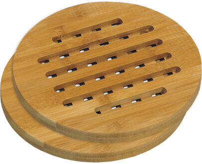 2x Houten onderzetters 19 cm rond - Panonderzetters Bruin