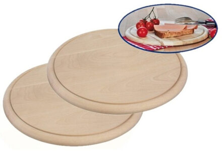 2x Houten serveerplankjes rond 28 cm - Serveerplanken Bruin