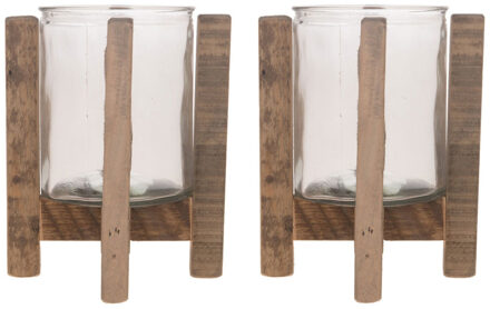 2x Houten theelichthouders/waxinelichthouders 17,5 cm