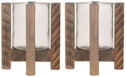 2x Houten theelichthouders/waxinelichthouders 21 cm