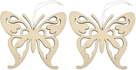 2x Houten vlinders 16,5 x 14 cm ophang decoratie