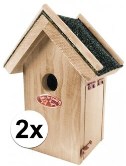 2x Houten vogelhuisjes met bitumen dakje 16x22 cm
