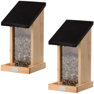 2x Houten vogelhuisjes/muurvoedersilo - Vurenhouten vogelhuisjes tuindecoraties - Vogelnestje voor tuinvogeltjes