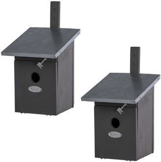 2x Houten vogelhuisjes/nesthuisjes koolmees 33 cm met kijkluik - Vurenhouten vogelhuisjes tuindecoraties - Vogelnestje voor kleine tuinvogeltjes