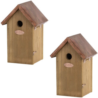 2x Houten vogelhuisjes/nestkastjes pimpelmees - Tuindecoratie vogelnest nestkast vogelhuisjes - tuindieren