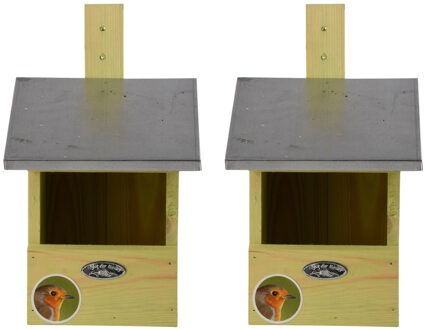 2x Houten vogelhuisjes/nestkastjes roodborstjes - Tuindecoratie vogelnest nestkast vogelhuisjes - tuindieren