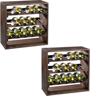 2x Houten wijnflessen rekken/wijnrekken vierkant voor 30 flessen 25 x 50 x 50 cm - Woonaccessoires/decoratie - Wijnflesrek/wijnrek