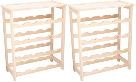 2x Houten wijnrekken/wijnflessenrekken met plank 55 cm - 32 flessen - Wijnflessen bewaren - Wijnrekken/wijnflessenrekken - Wijnkist/wijnkisten