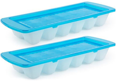 2x Ijsblokjes/ijsklontjes vormen met deksel blauw 28 cm - Action products