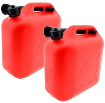 2x Jerrycan benzine 10L Rood voor brandstof en Water - Auto Tank- inclusief schenktuit / Met Tuit - benzine