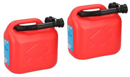 2x Jerrycan rood voor brandstof - 5 liter - inclusief schenktuit - benzine / diesel