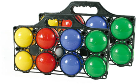 2x Jeu de boules sets 8 gekleurde ballen/1 but - Kaatsbal - Petanque - Cochonnette - Boulen - Sportief/actief buitenspeelgoed