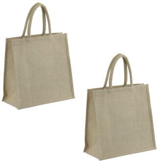 2x Jute boodschappentassen/strandtassen 35 x 34 cm naturel - Draagtassen met hengsels - Eco - Milieubewust - Trendy tas