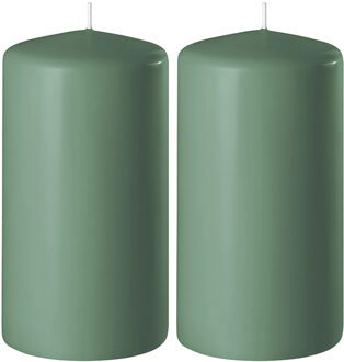 2x Kaarsen groen 6 x 15 cm 58 branduren sfeerkaarsen - Stompkaarsen