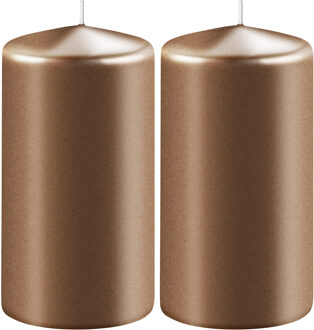 2x Kaarsen metallic koper 6 x 15 cm 58 branduren sfeerkaarsen - Stompkaarsen Koperkleurig