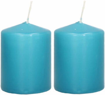 2x Kaarsen turquoise blauw 6 x 8 cm 21 branduren sfeerkaarsen - Stompkaarsen