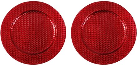 2x Kaarsenborden/plateaus rood vlechtpatroon 33 cm rond - Action products