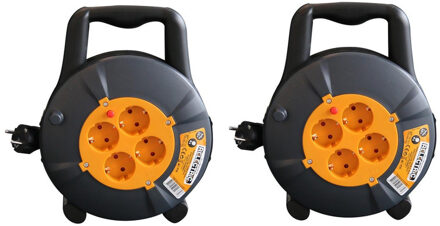 2x Kabelhaspel/kabelbox 10 m met 4x stopcontacten