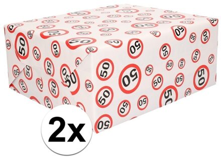 2x Kadopapier 50 jaar op rol - Cadeaupapier Multikleur