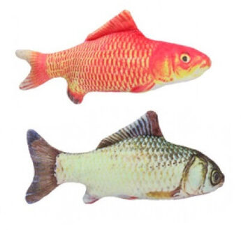 2x Kattenspeeltjes vissen knuffels 19 cm - goudvis en karper - Speelgoed vissen voor katten