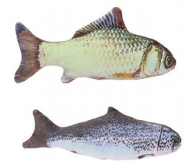 2x Kattenspeeltjes vissen knuffels 19 cm - karper/zalm - Speelgoed vissen voor katten