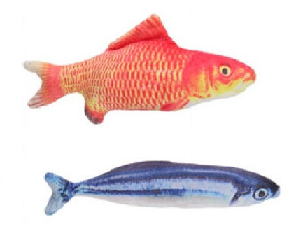 2x Kattenspeeltjes vissen knuffels - 19 cm - Oranje goudvis/makreel - Speelgoed vissen voor katten