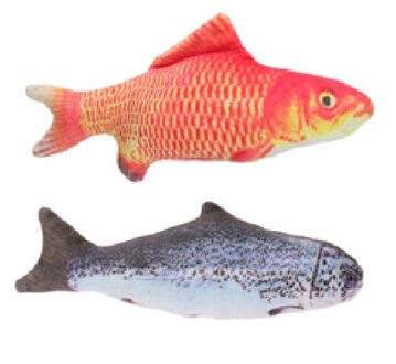 2x Kattenspeeltjes vissen knuffels - 19 cm - Oranje goudvis/zalm - Speelgoed vissen voor katten